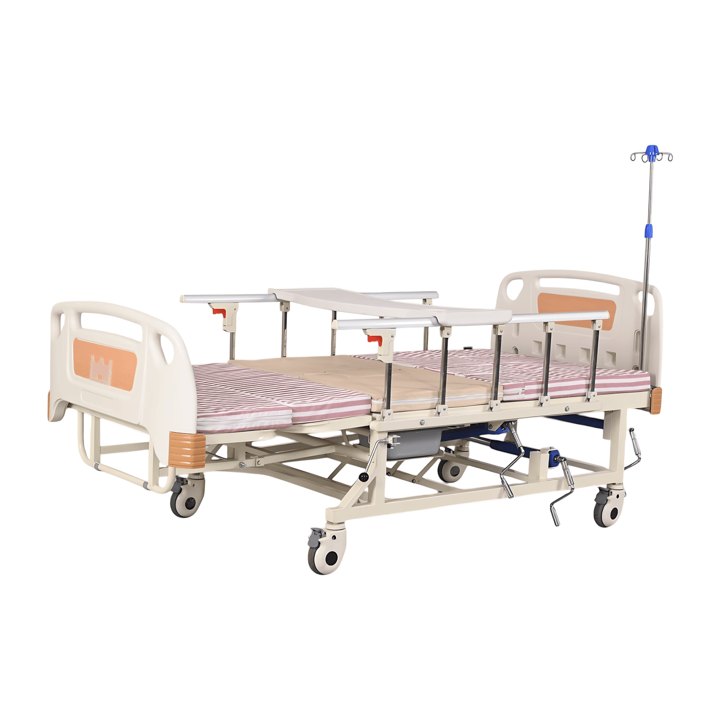 HCEC071 Healthcare Bed with Manual Multifunction and Lateral Turning - Homecare Bed Transfusion Pole and food tray