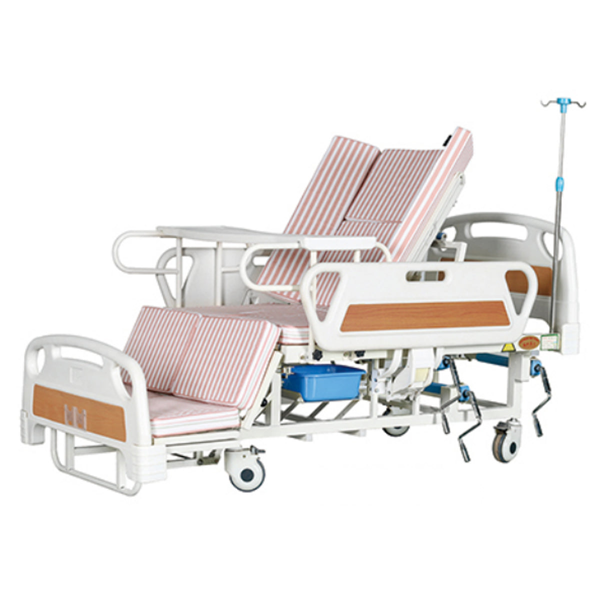 Manual 4-Function Hospital Bed Set Medical Bed with Mattress IV Pole and Side Rails